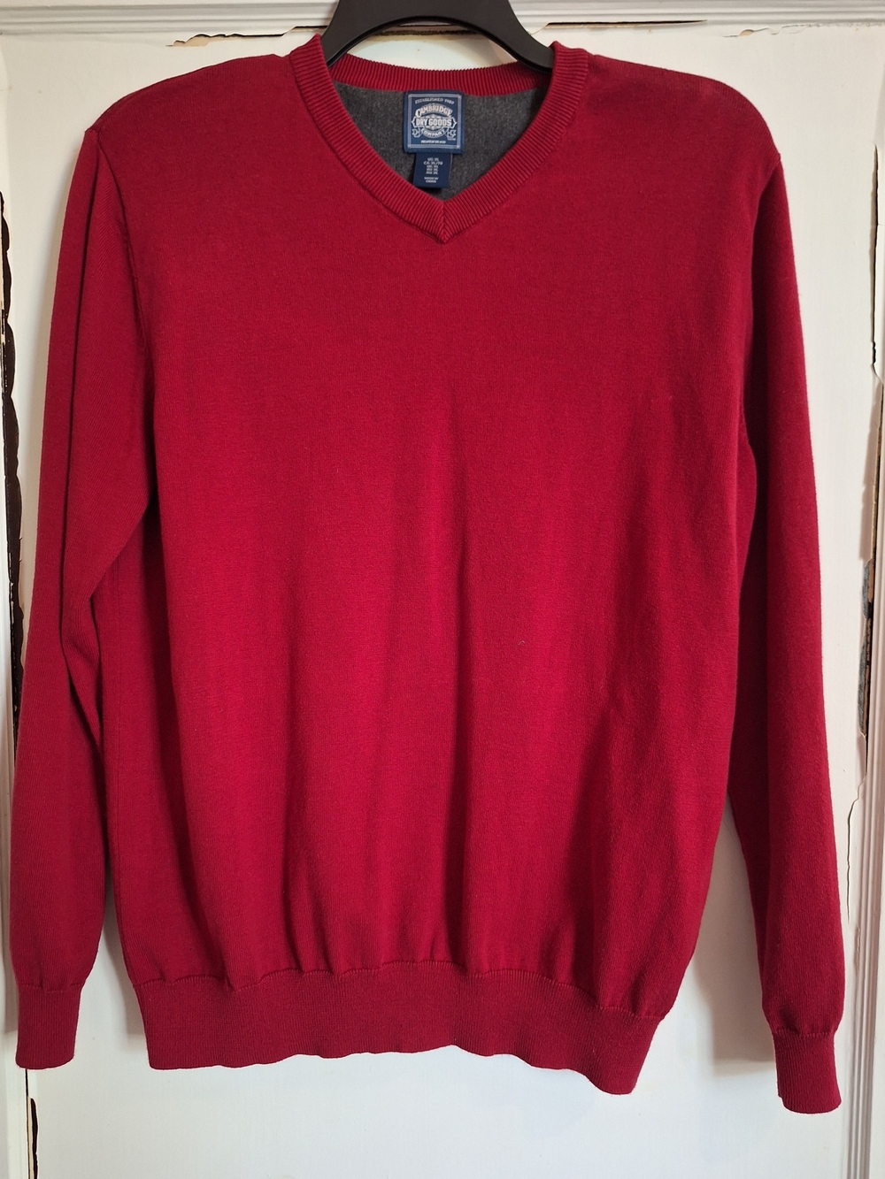 VTG 90s Cambridge Dry Goods Mens XL Cotton Knit Sweater Red V Neck Pullover